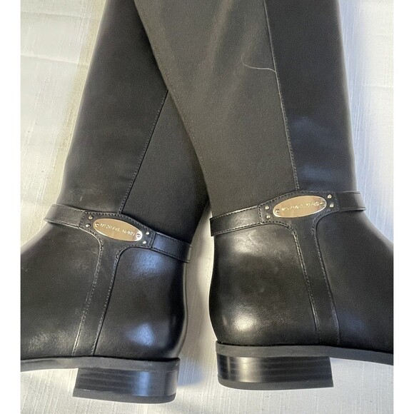 Michael Kors Finley Tall Black Leather Riding Boots Sz 7.5 Wide Shaft New - Picture 4 of 12